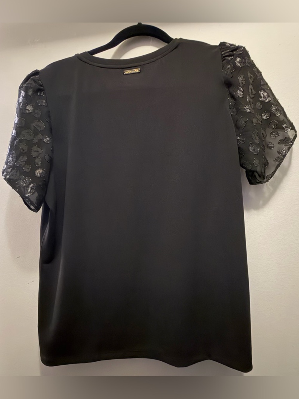 Michael Kors Black Short Sleeve Top with Sheer Ruffle Sleeves - Picture 2 of 4